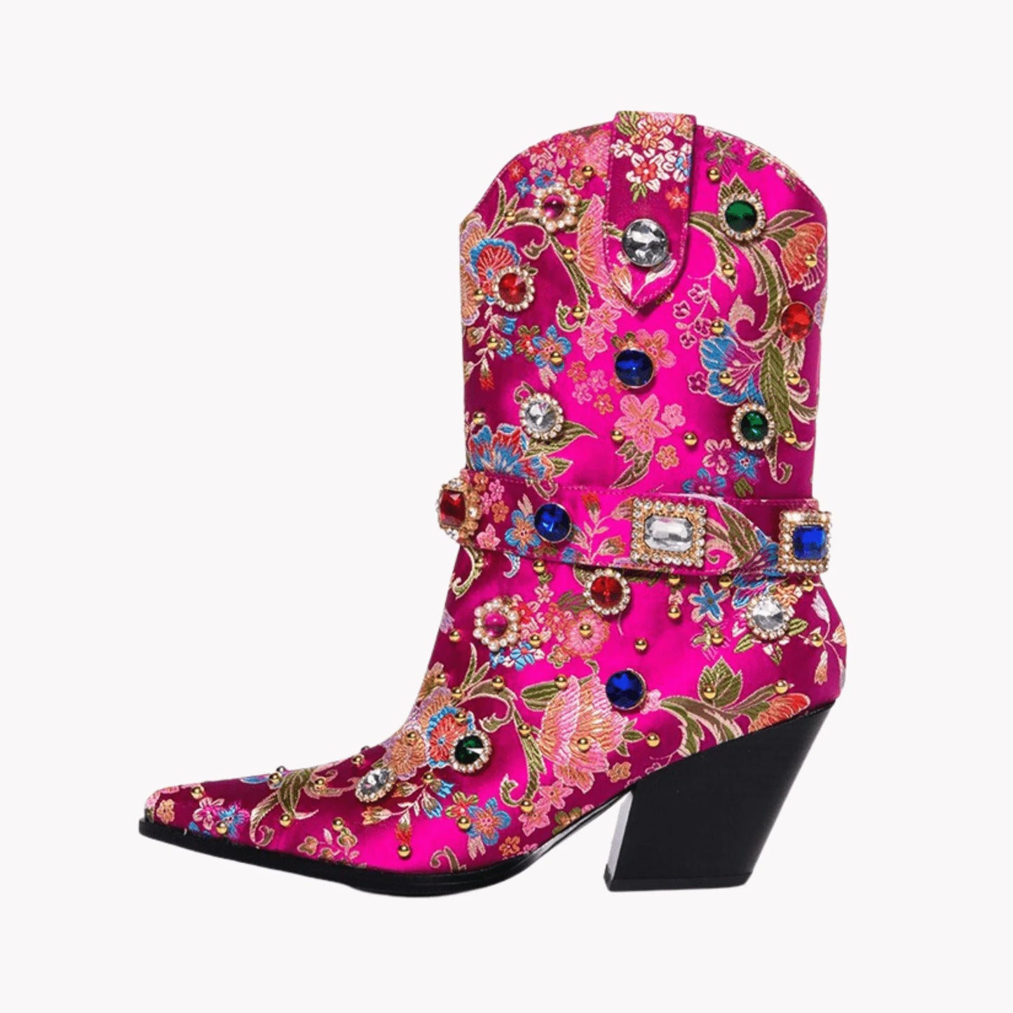 Gemstones Embellished Floral Ankle Boots