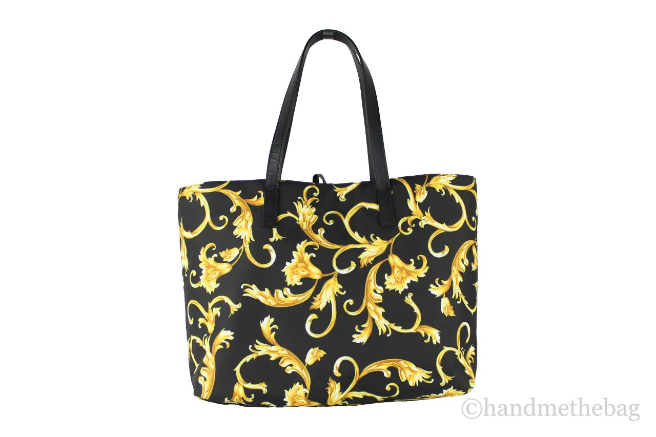 Versace Large Black Gold Print Nylon Stampato Tote