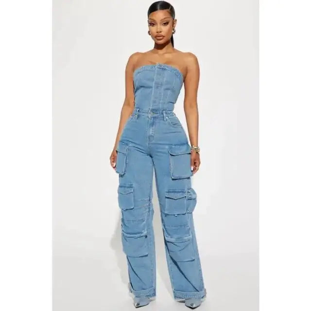 Button Front Ruched Cargo Jumpsuit