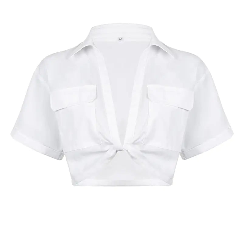 Kiara Twist Front Collared Cropped Top