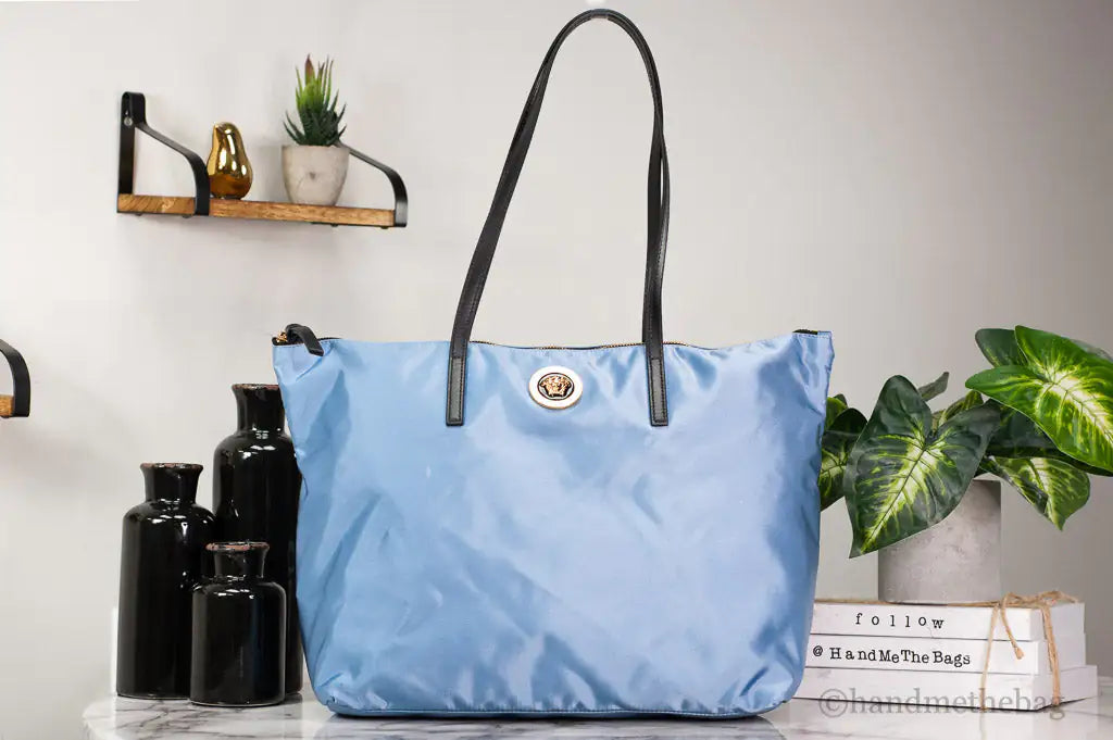 Versace Portuna Medusa Medium Cornflower Blue Nylon Leather Tote