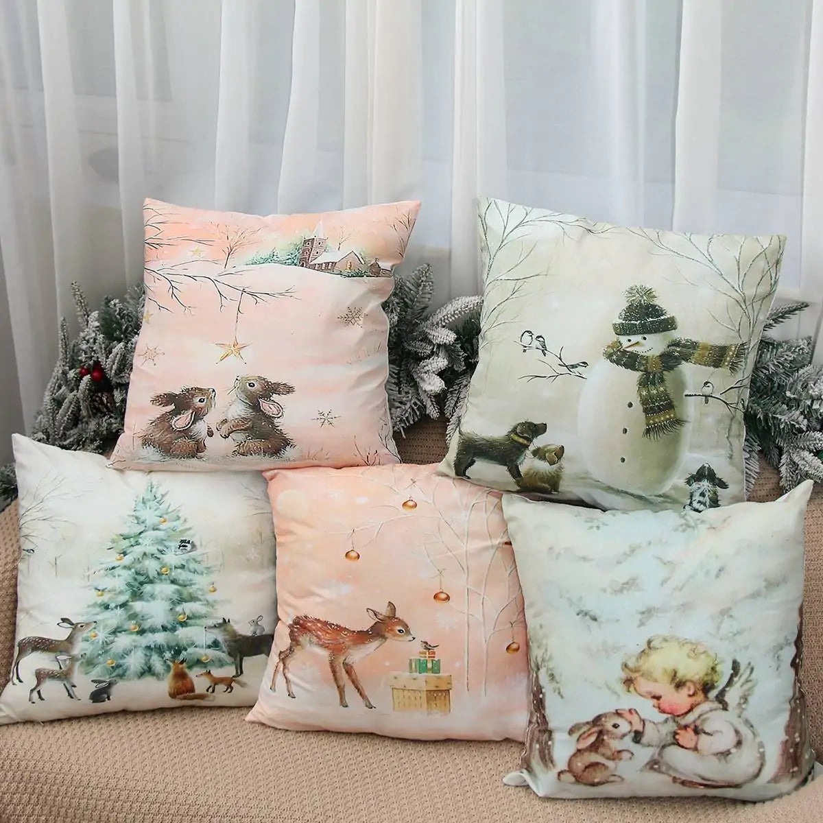 Christmas Elk Tree Cushion Cover