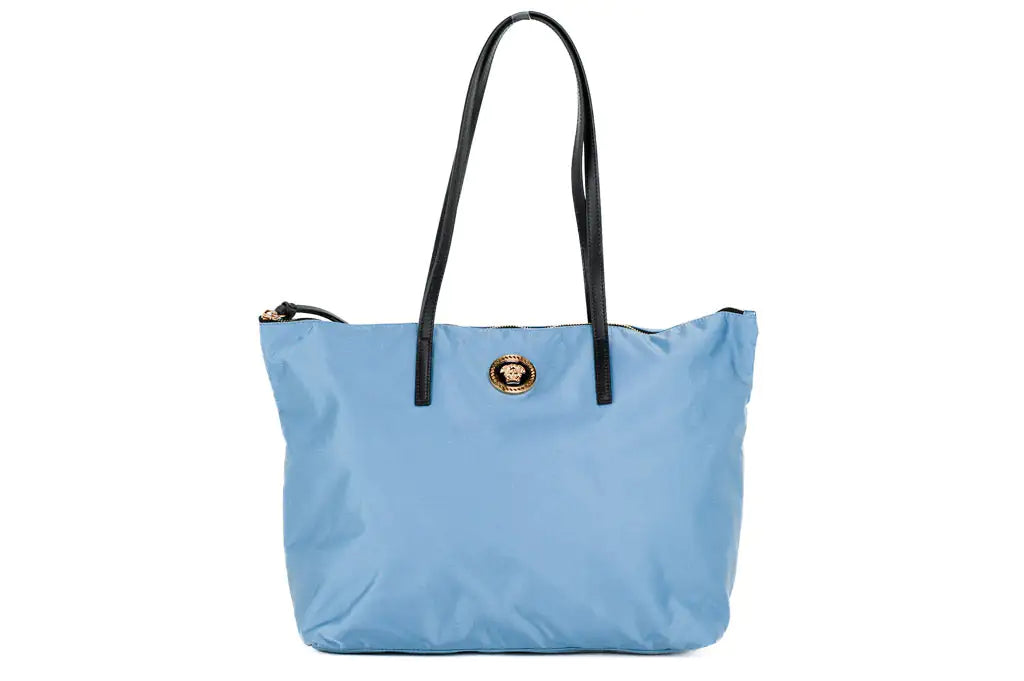 Versace Portuna Medusa Medium Cornflower Blue Nylon Leather Tote