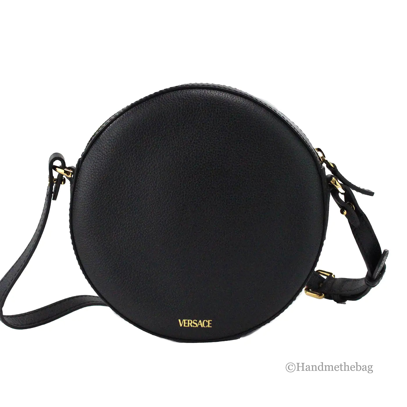 Versace Round Disco Black Leather Camera Case Crossbody Bag