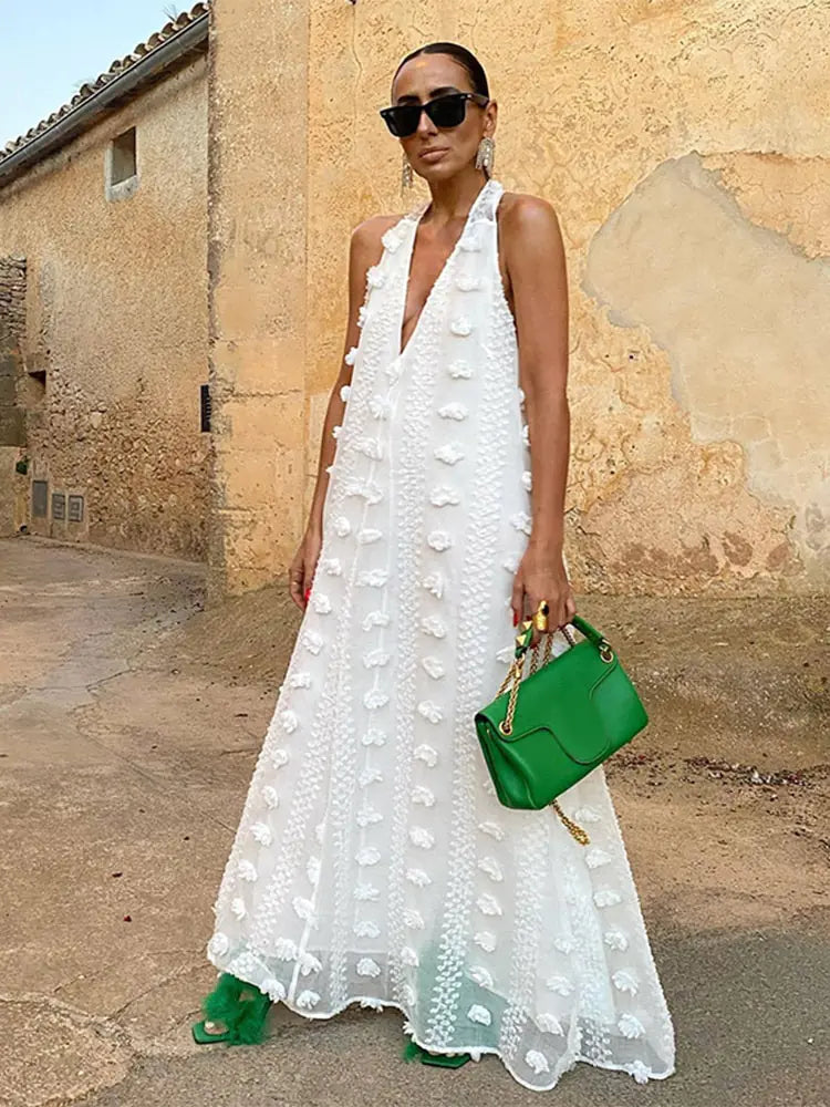 Floral Lace-Up Halter Sundress