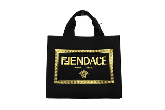 Fendi X Versace Fendace Medium Black Canvas Shopper Tote