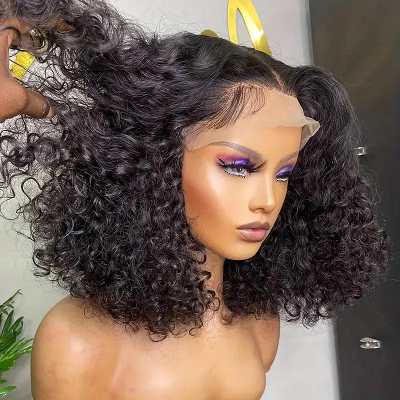 Human Hair Front Lace Bobo Double Drawn Water Wave BOB Wig Foreign Trade Wig