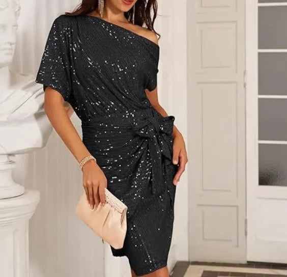 Women's Lace-up Beaded Shoulder Dress