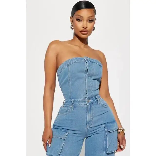 Button Front Ruched Cargo Jumpsuit