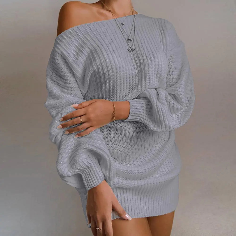 Off-Shoulder Women's Knitted Sweater Dress