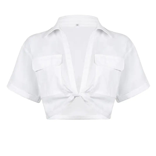 Kiara Twist Front Collared Cropped Top