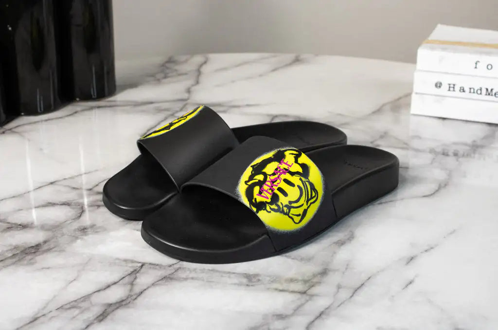 Versace Gomma St. Medusa Smile Black Bright Yellow Pool Slides